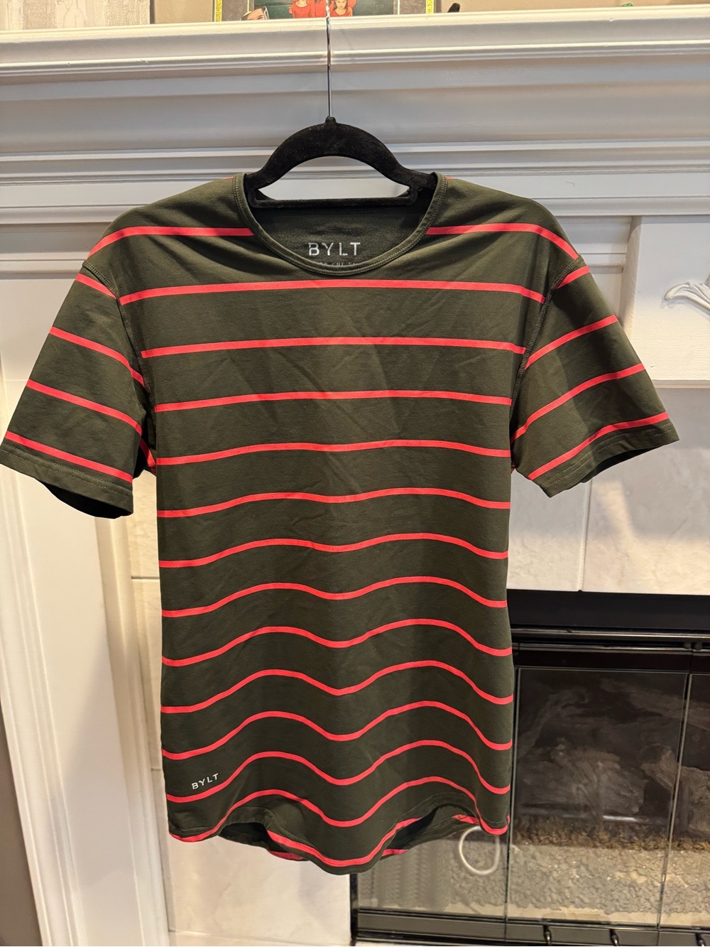 BYLT Basics Drop Cut Lux Men's Olive Green Stripe Crew Neck T-Shirt